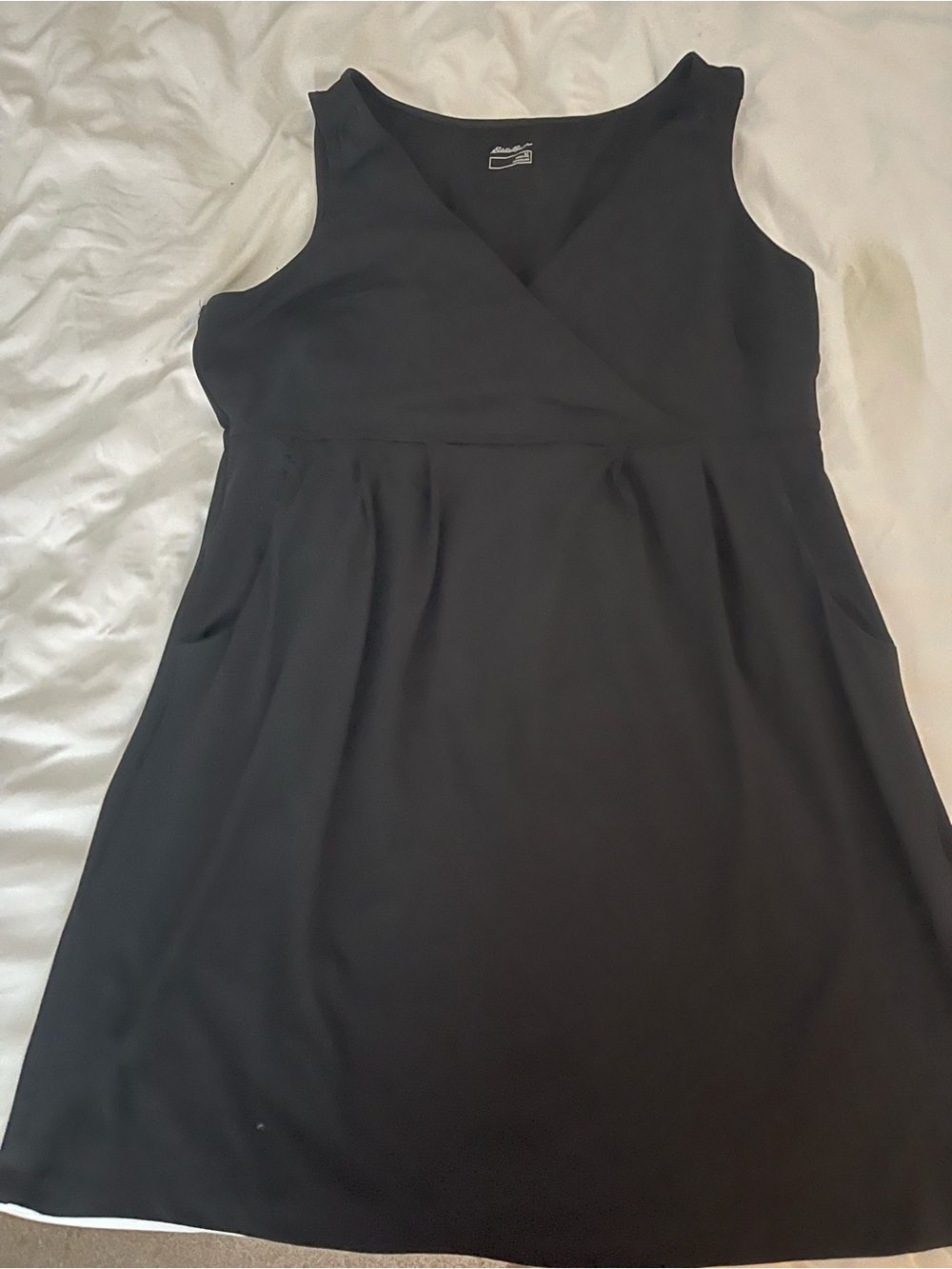 Eddie Bauer Black Sleeveless Wrap-Style A-Line Dress